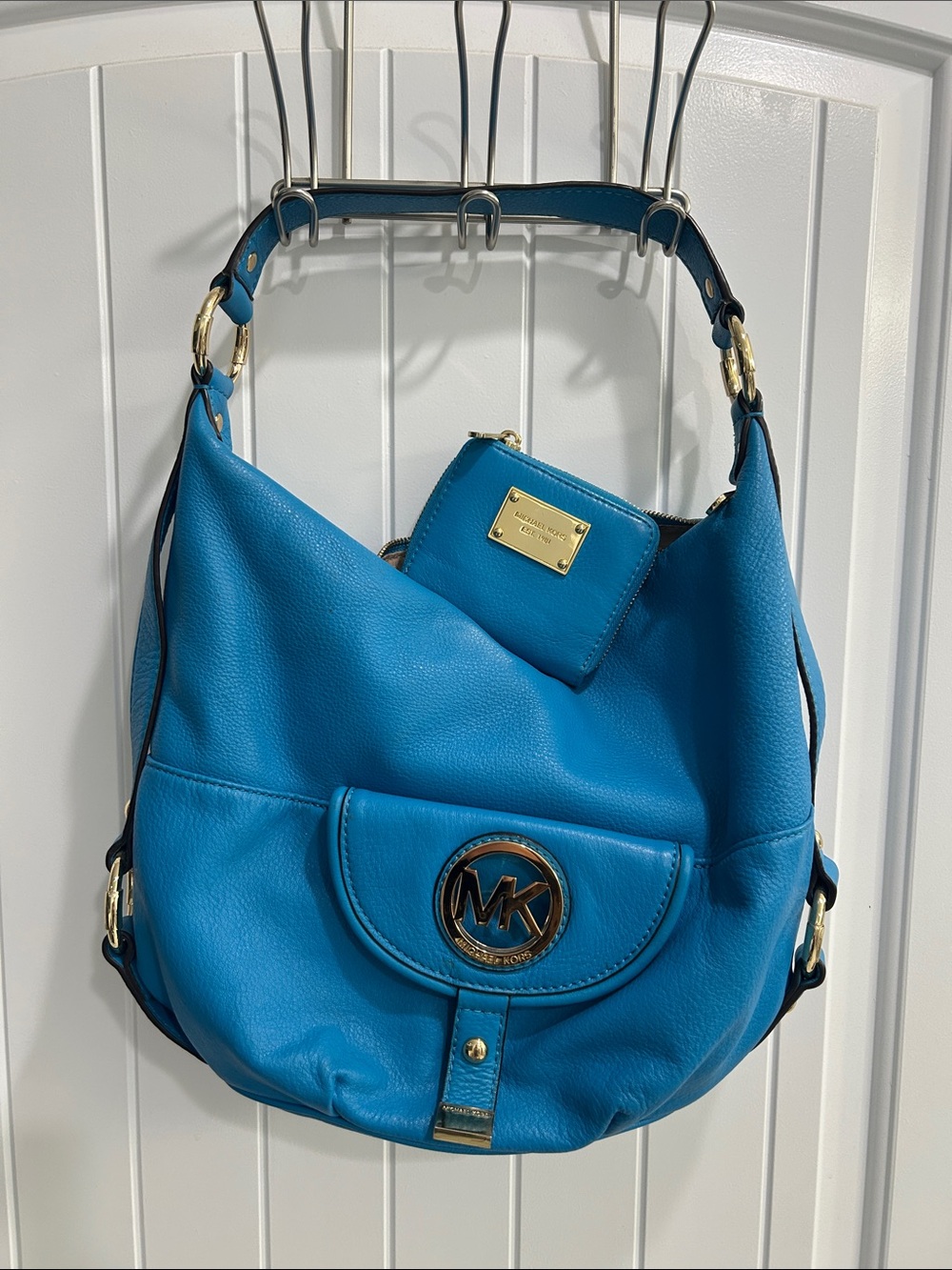 Michael Kors Bright Teal Leather Hobo with Matching Wallet
